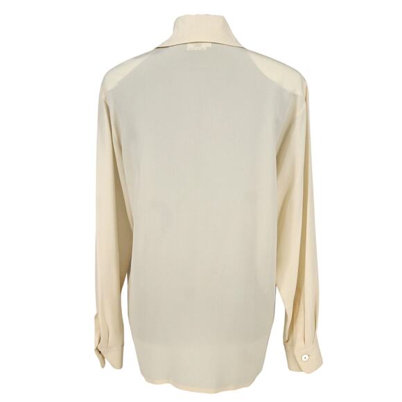 Laurel Escada Top Womens 6 Ivory Silk Blouse Embroidered Shoulder Pads Vintage - Picture 2 of 16